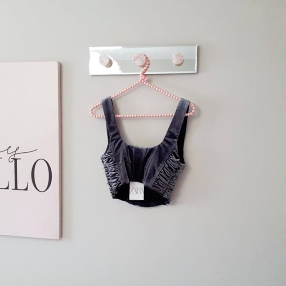 NWT Zara grey crushed velvet corset cropped top, XS - Picture 10 of 10